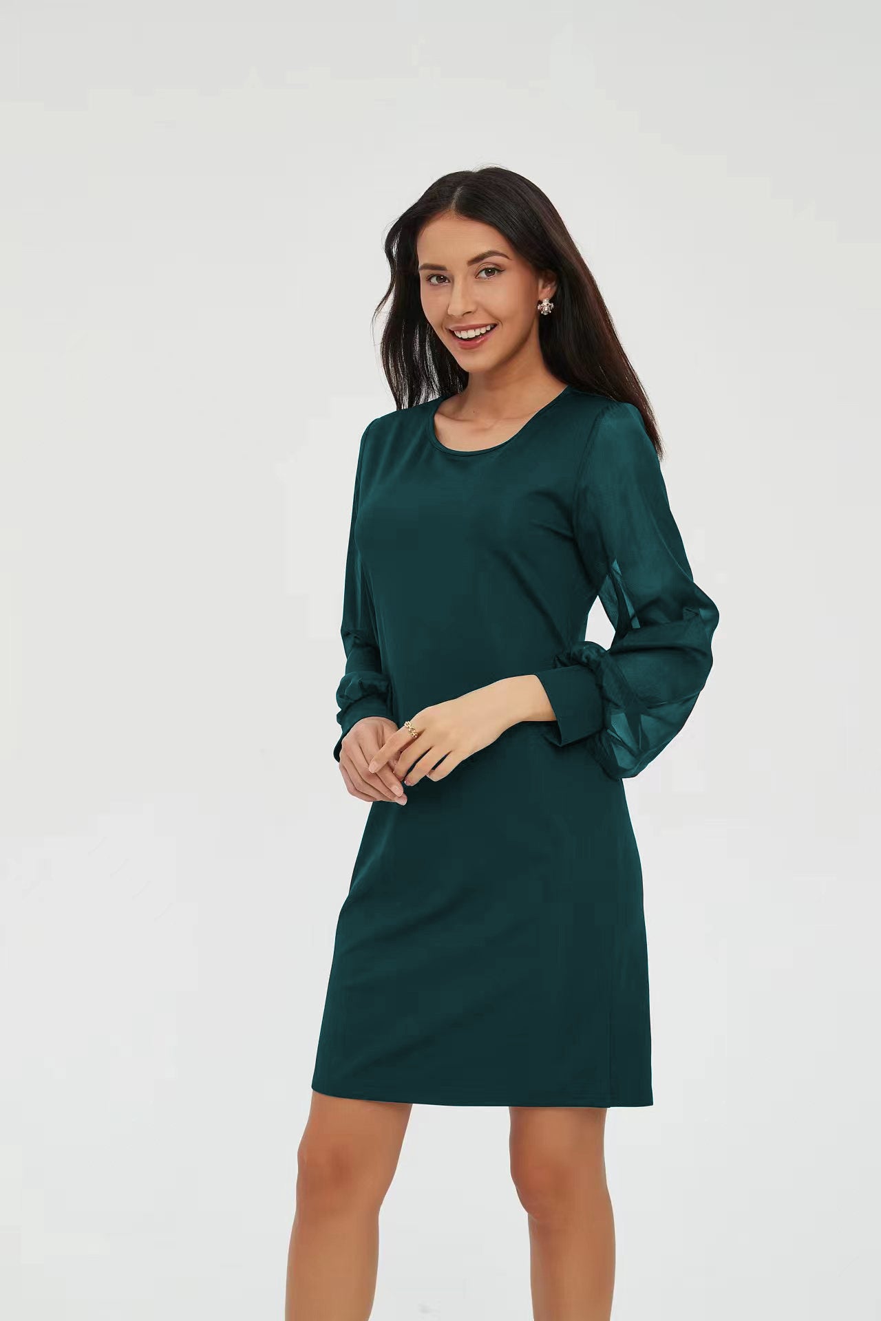 Women's Long-sleeve Lantern Sleeve Round Collar Dress