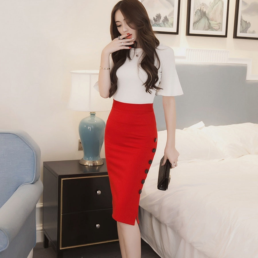 Women's Hip Sexy Red Split skirt