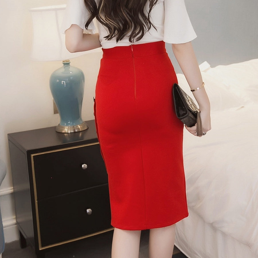 Women's Hip Sexy Red Split skirt