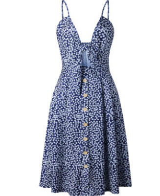 Women's Long Sleeveless Strap Close-fitting Bow Tie Button Front Sheath Dress