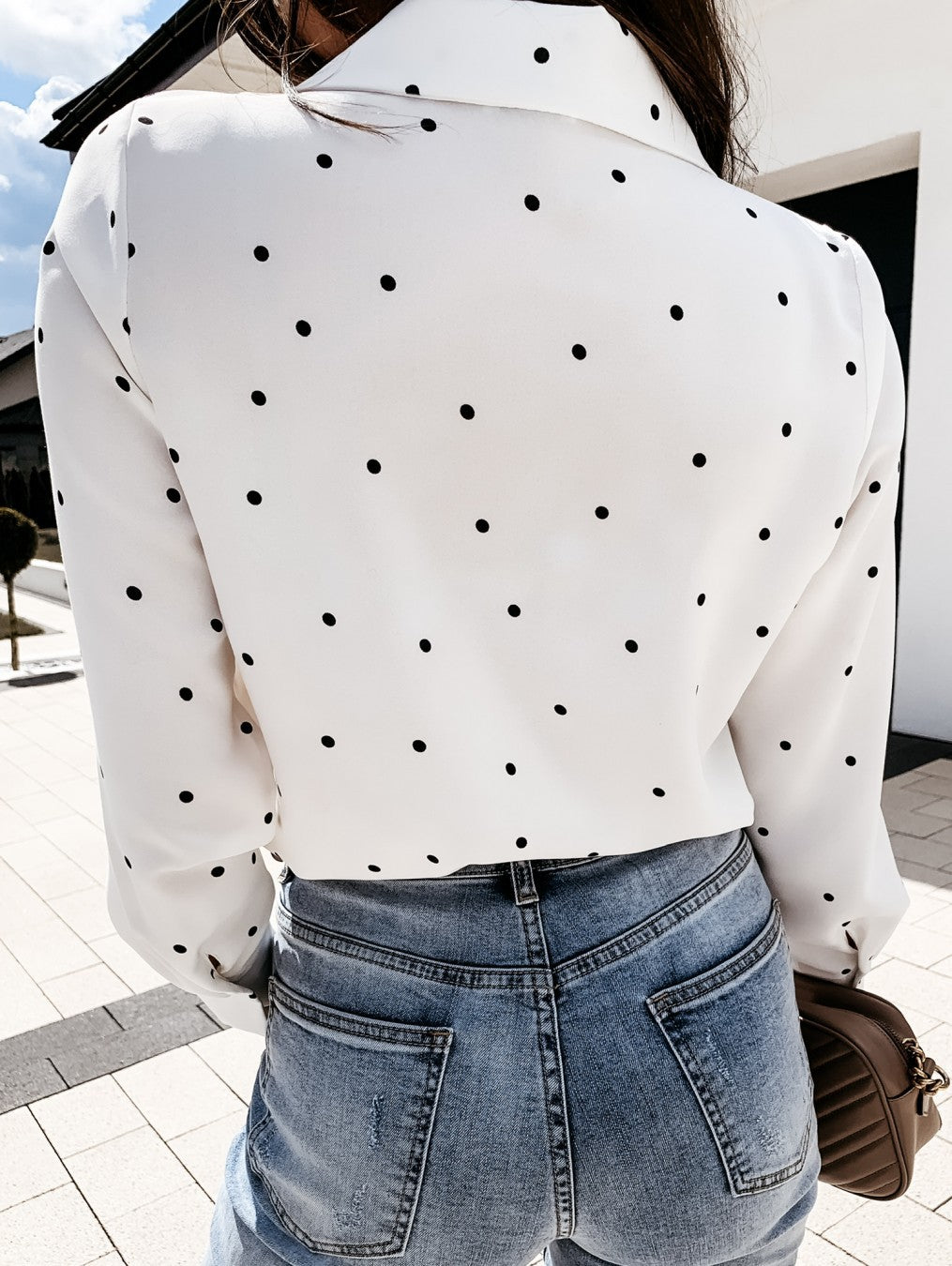 Women's Slim Button Up Polka Dot Long Sleeve Shirt