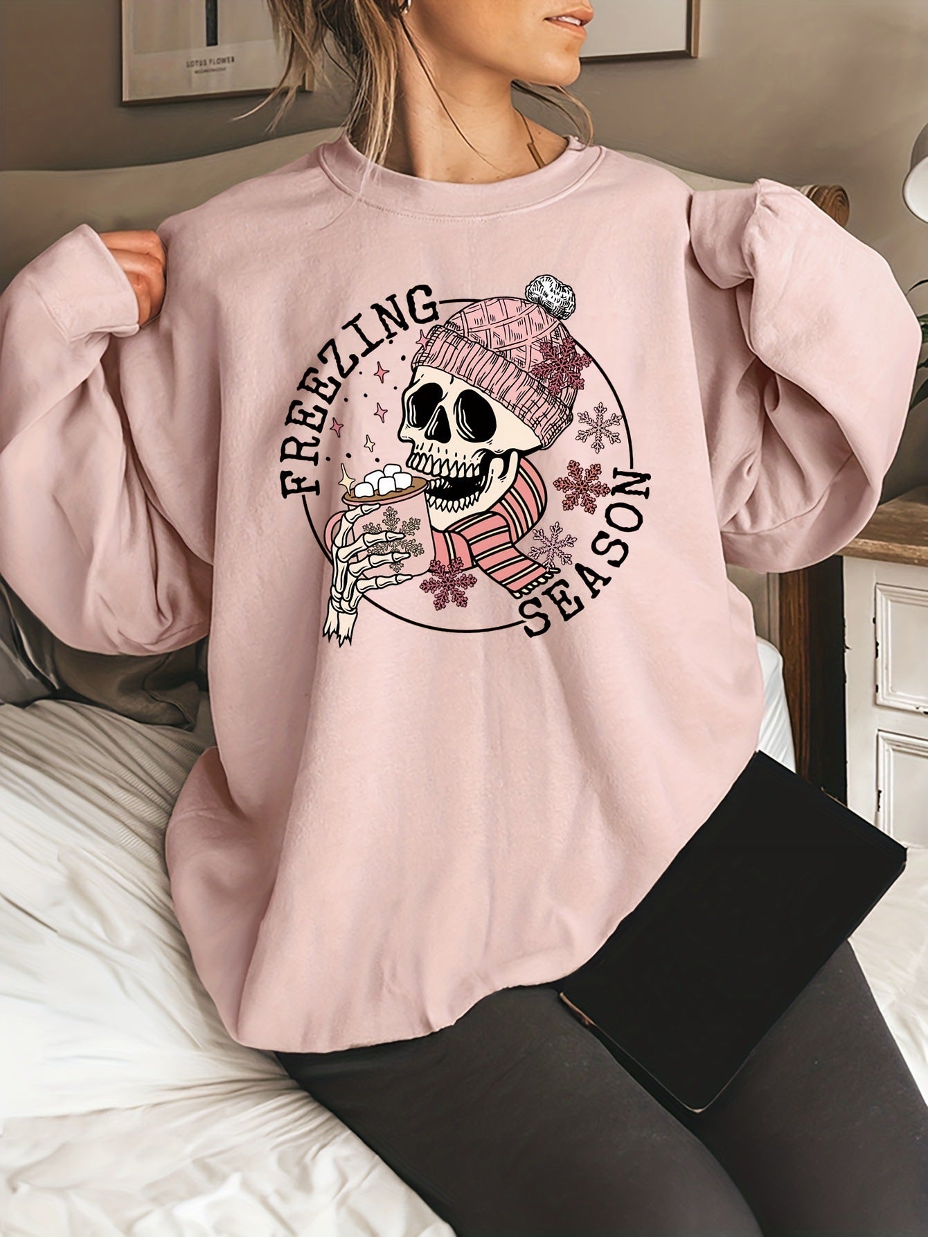 Women's Winter Theme Skull Snowman Sweater
