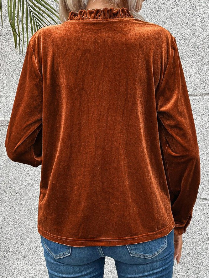 Women's Shirt Peluche Long Sleeve Top Ruffle Stand Collar