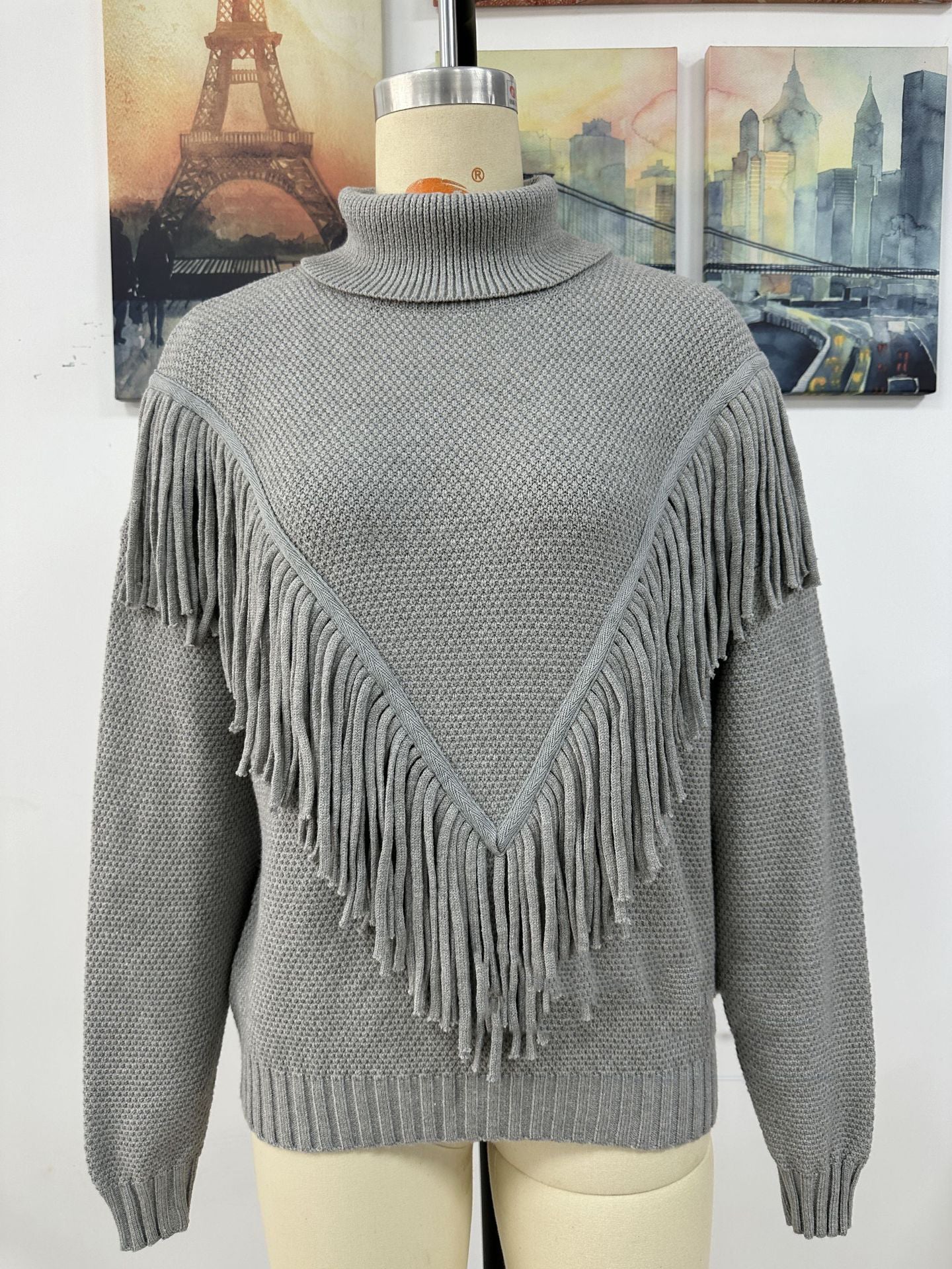 Women's Tassel Knitwear Turtleneck Sweater