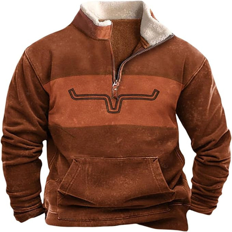 Men's Warm Western Style Half Zip-up Sweatshirt