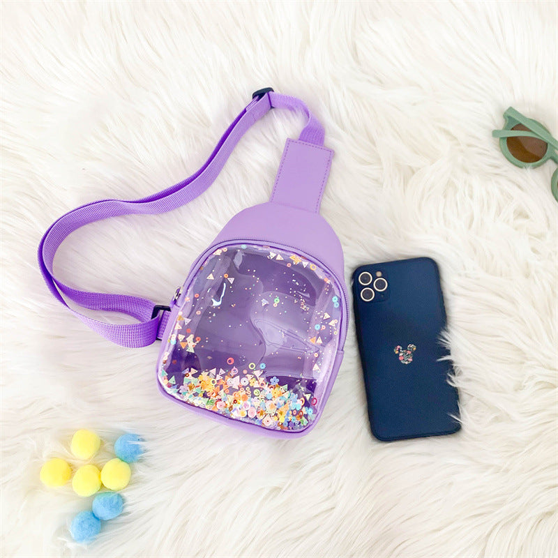 Solid Color PU Leather Children's Lightweight Trendy Shoulder Bag