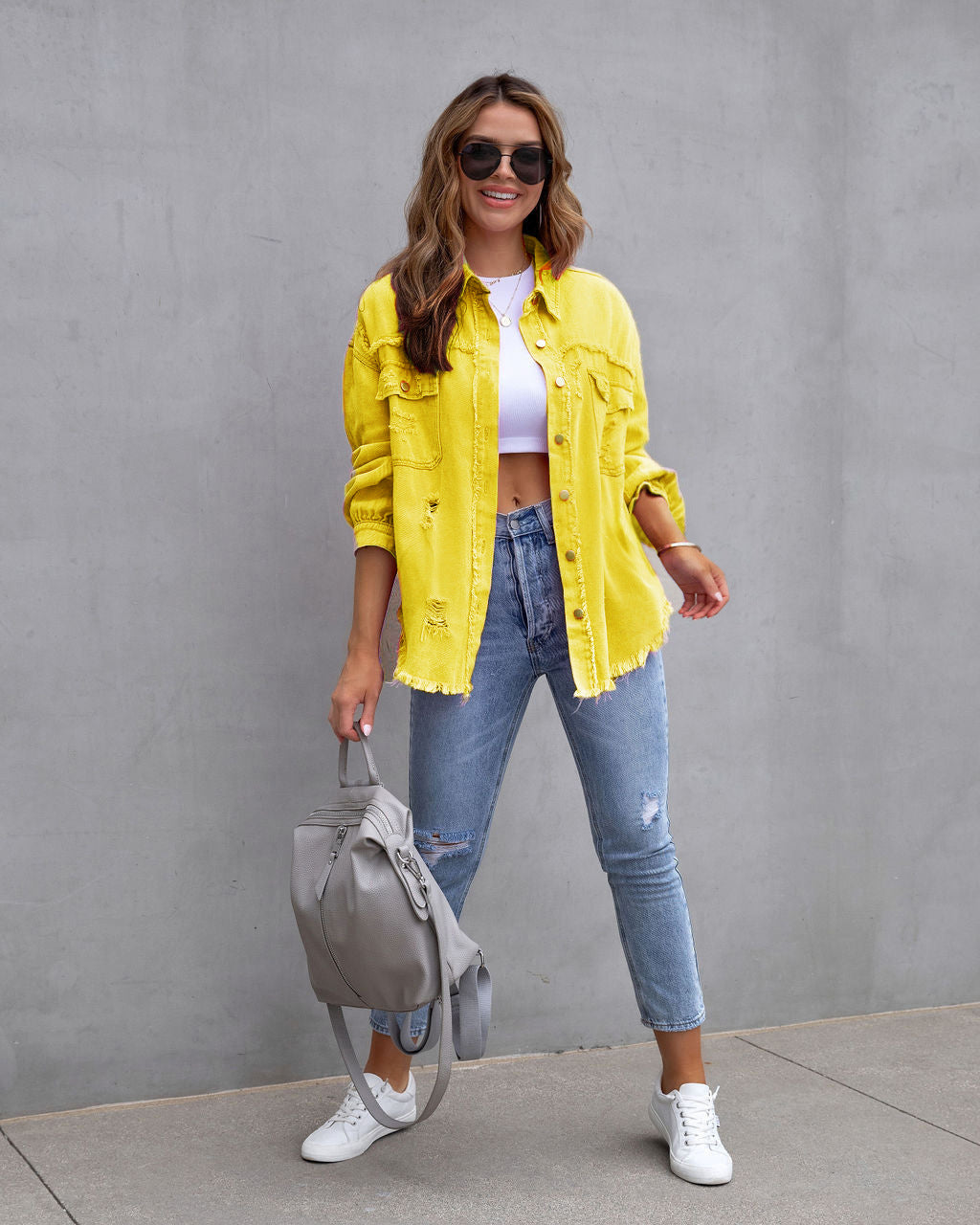 Women's Fashion Ripped Casual Shirt Jacket great for Autumn And Spring