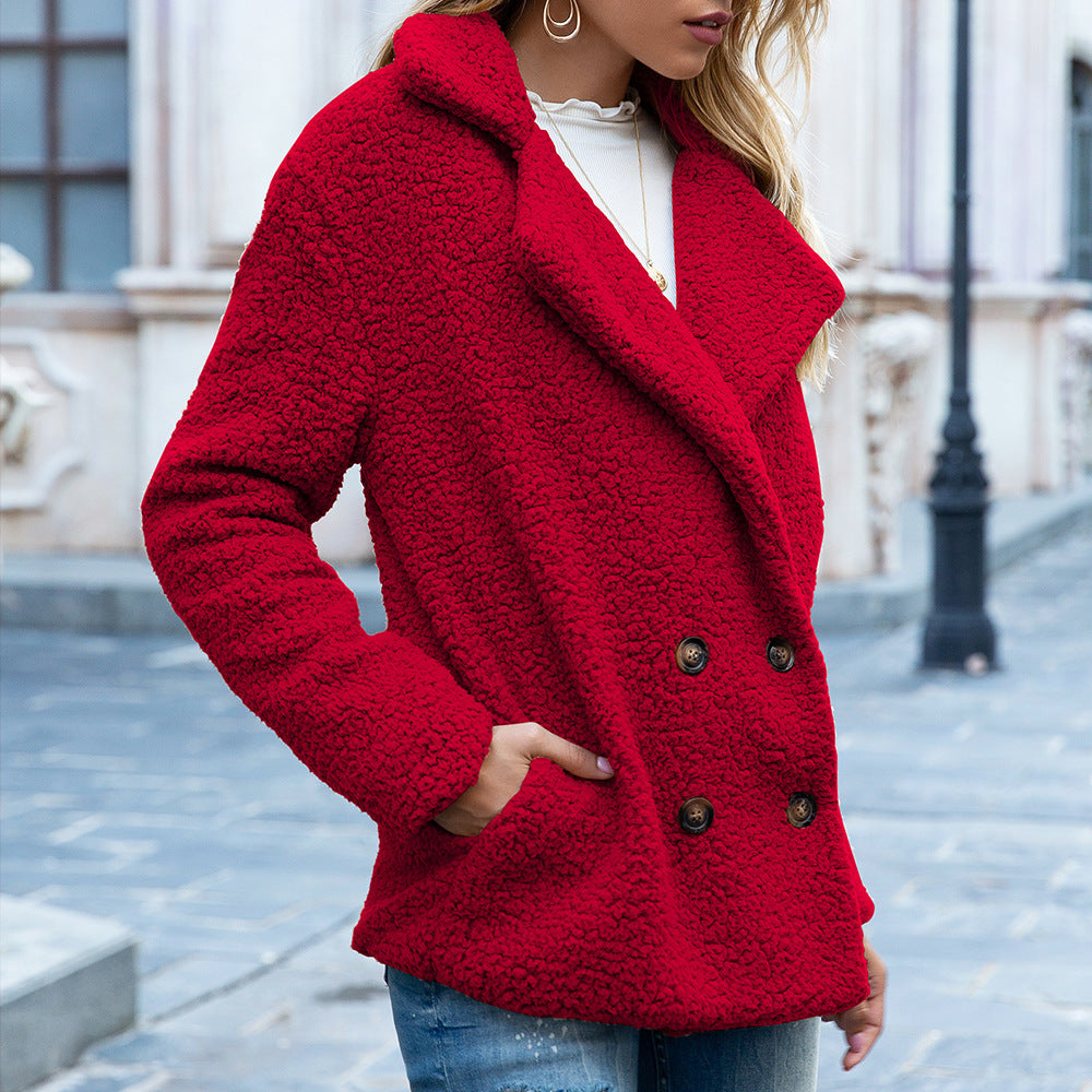 Women's Loose Lapel Fluffy Winter Button Outwear Jacket