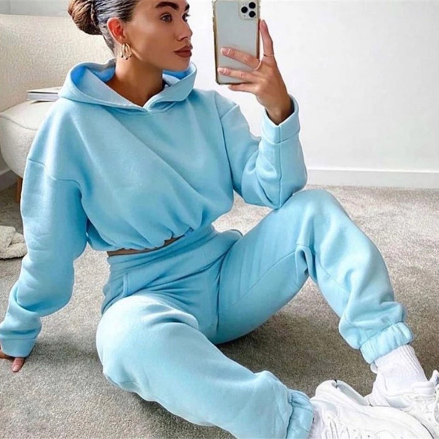 Women's 2 Piece Long Sleeve Hoodie Casual Sportswear Sweatsuit
