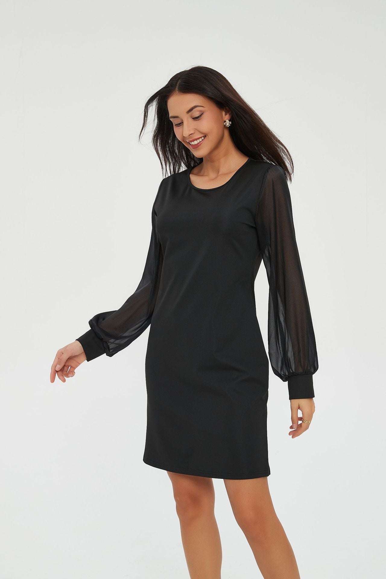 Women's Long-sleeve Lantern Sleeve Round Collar Dress