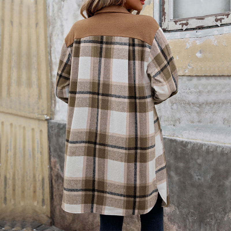 Women's NEW Brushed Plaid With Pockets Fashionable Winter Jacket