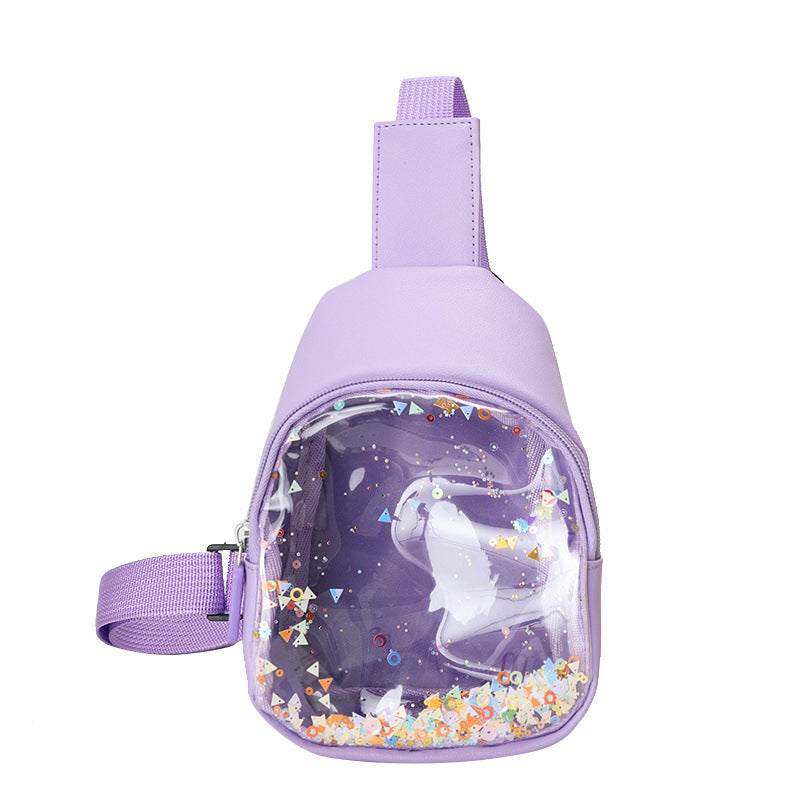 Solid Color PU Leather Children's Lightweight Trendy Shoulder Bag