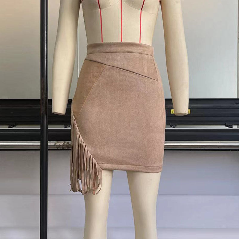Women's Fringed Sexy High Waist Hip-Hugging Suede Skirt