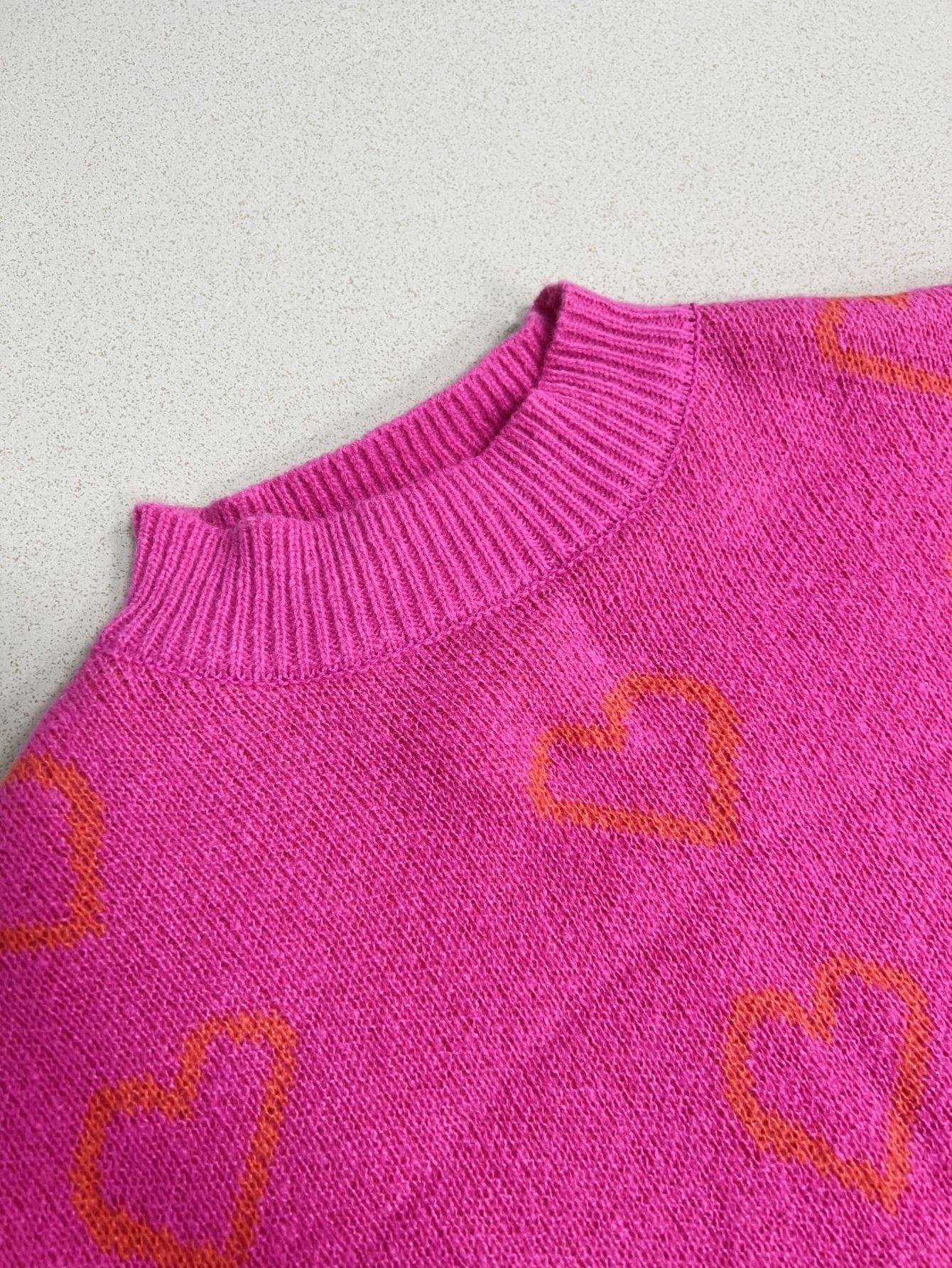 Women's Cross-border Knitted Loose Heart Jacquard Sweater - Perfect for Valentines Day!