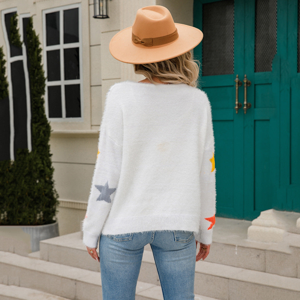 Women's Comfy Mink Stars Long Sleeve Sweater