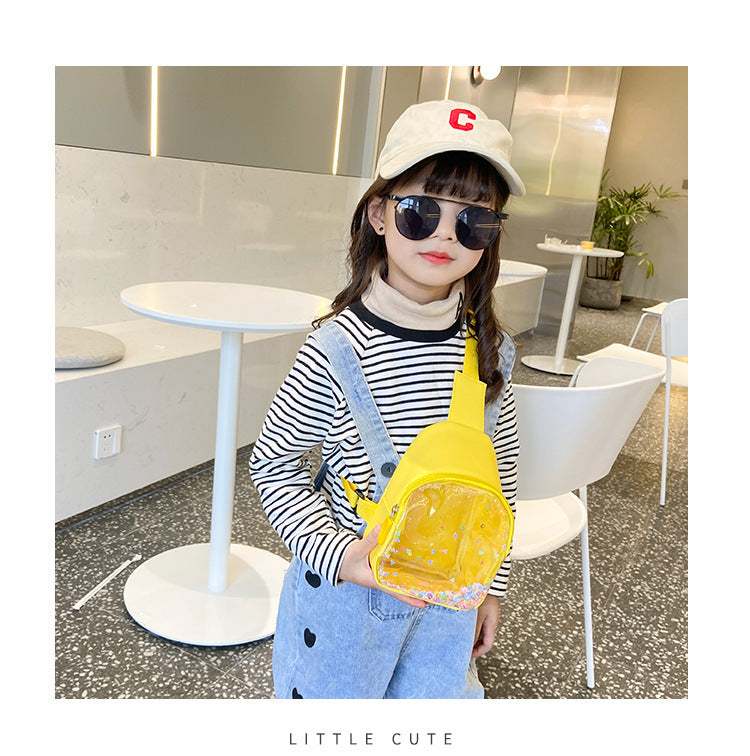 Solid Color PU Leather Children's Lightweight Trendy Shoulder Bag