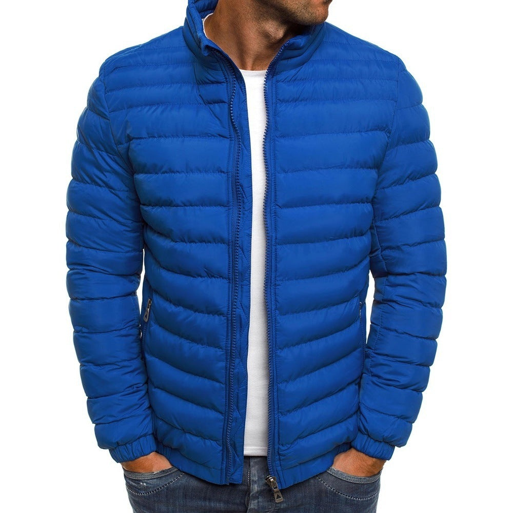 Men's Jacket Zipper Solid Color Long Sleeves Pockets Coldproof Cotton Padded