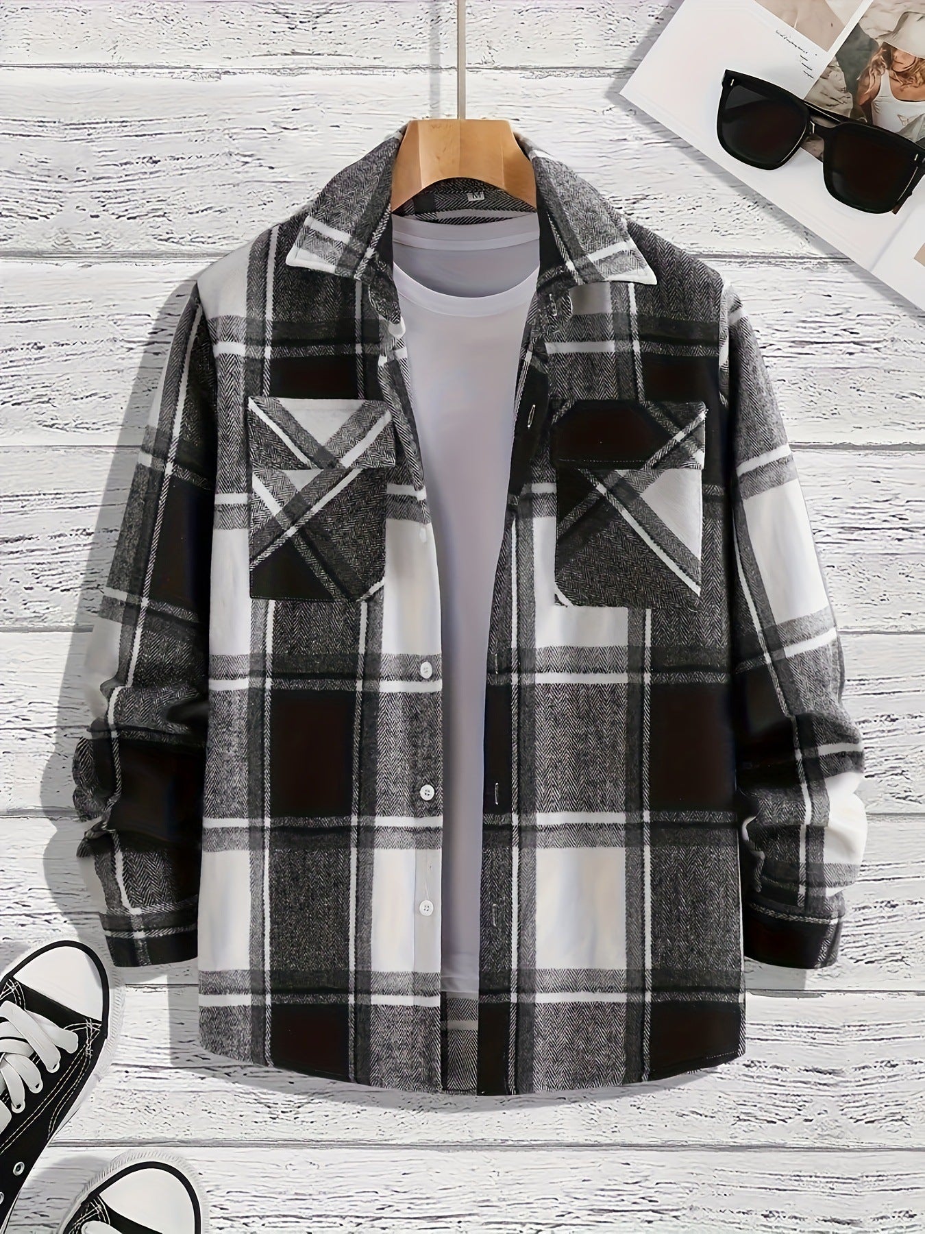 Men's Versatile Casual Plaid Shirt Coat
