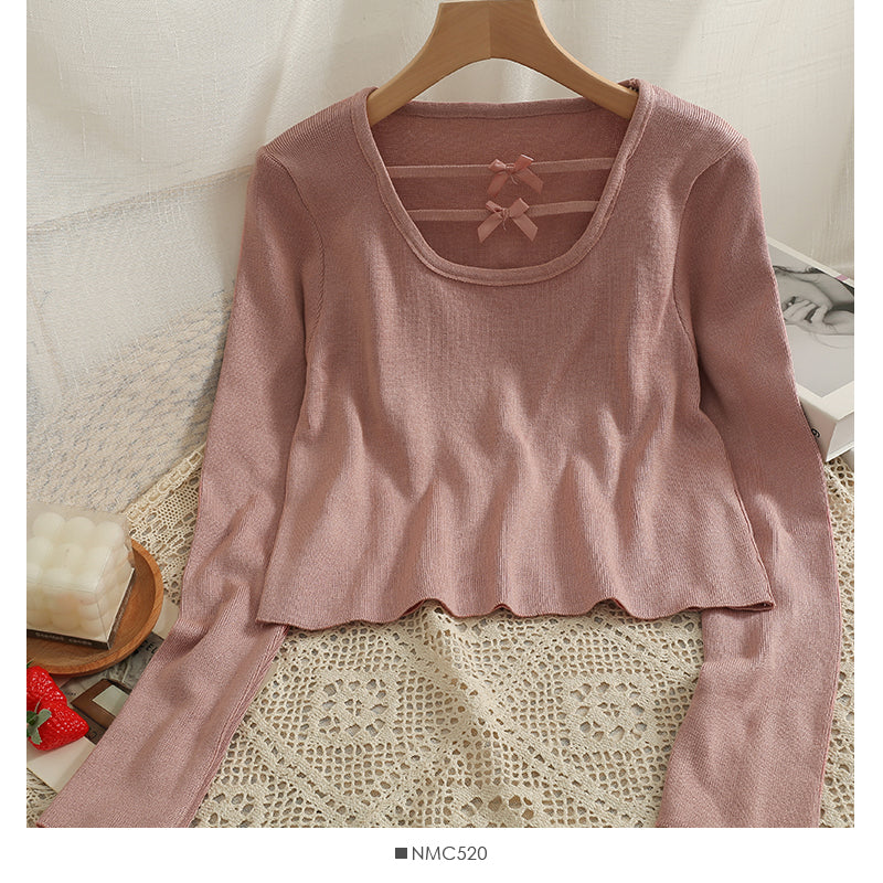 Women's Bow Low Neck Long Sleeve Knitwear