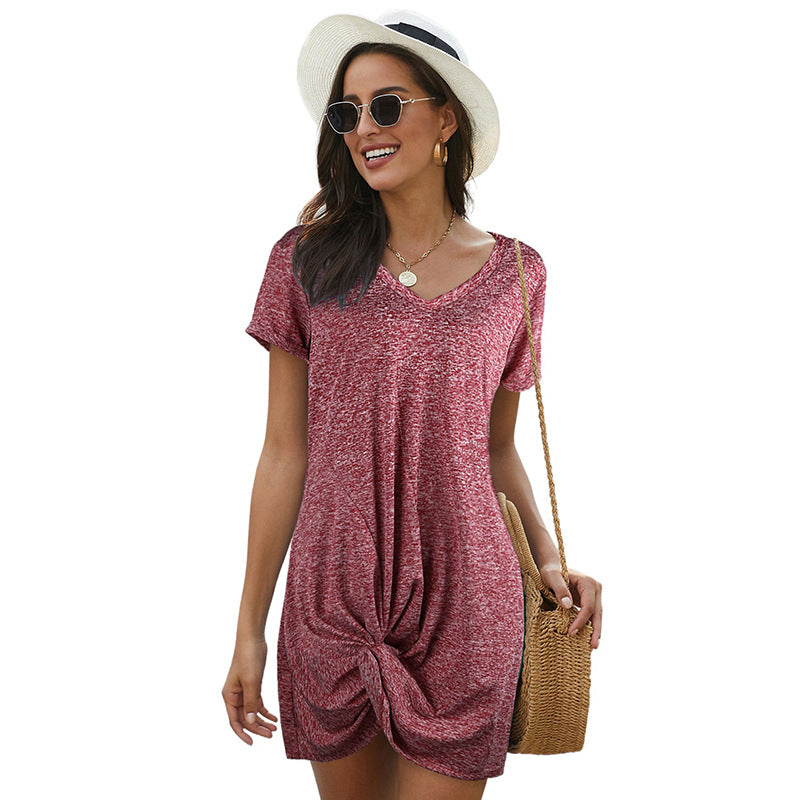 Women's Simple Flip Knot Cuff Short Sleeve Dress