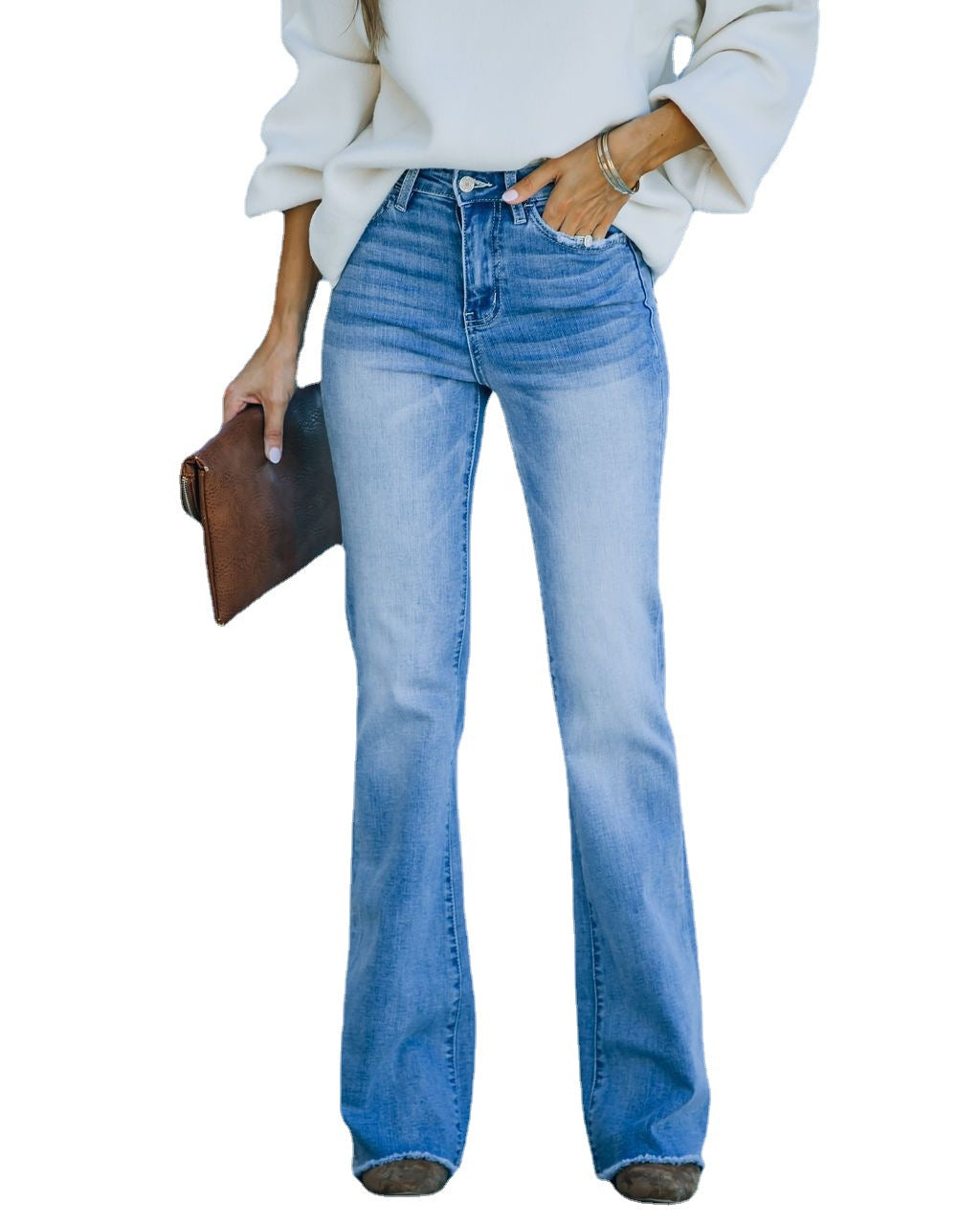 Women's Simple Slim-fit Washed Denim With Pockets