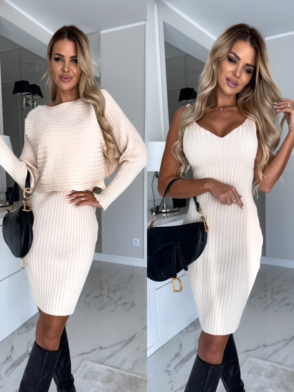 Women's 2pc Long sleeved Top & Tight Suspender Dress