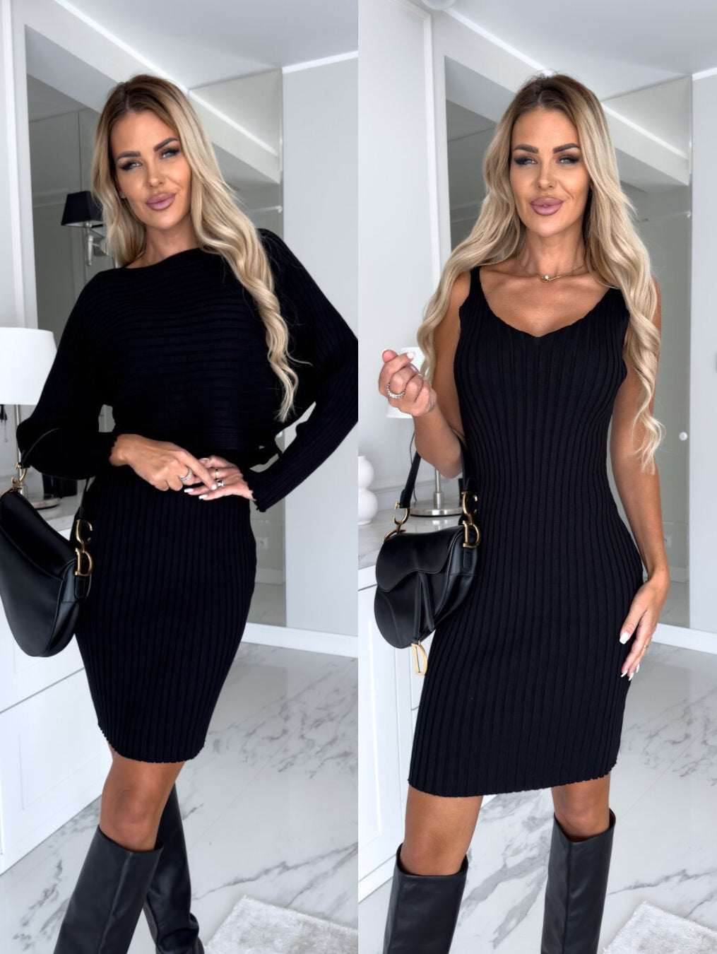 Women's 2pc Long sleeved Top & Tight Suspender Dress