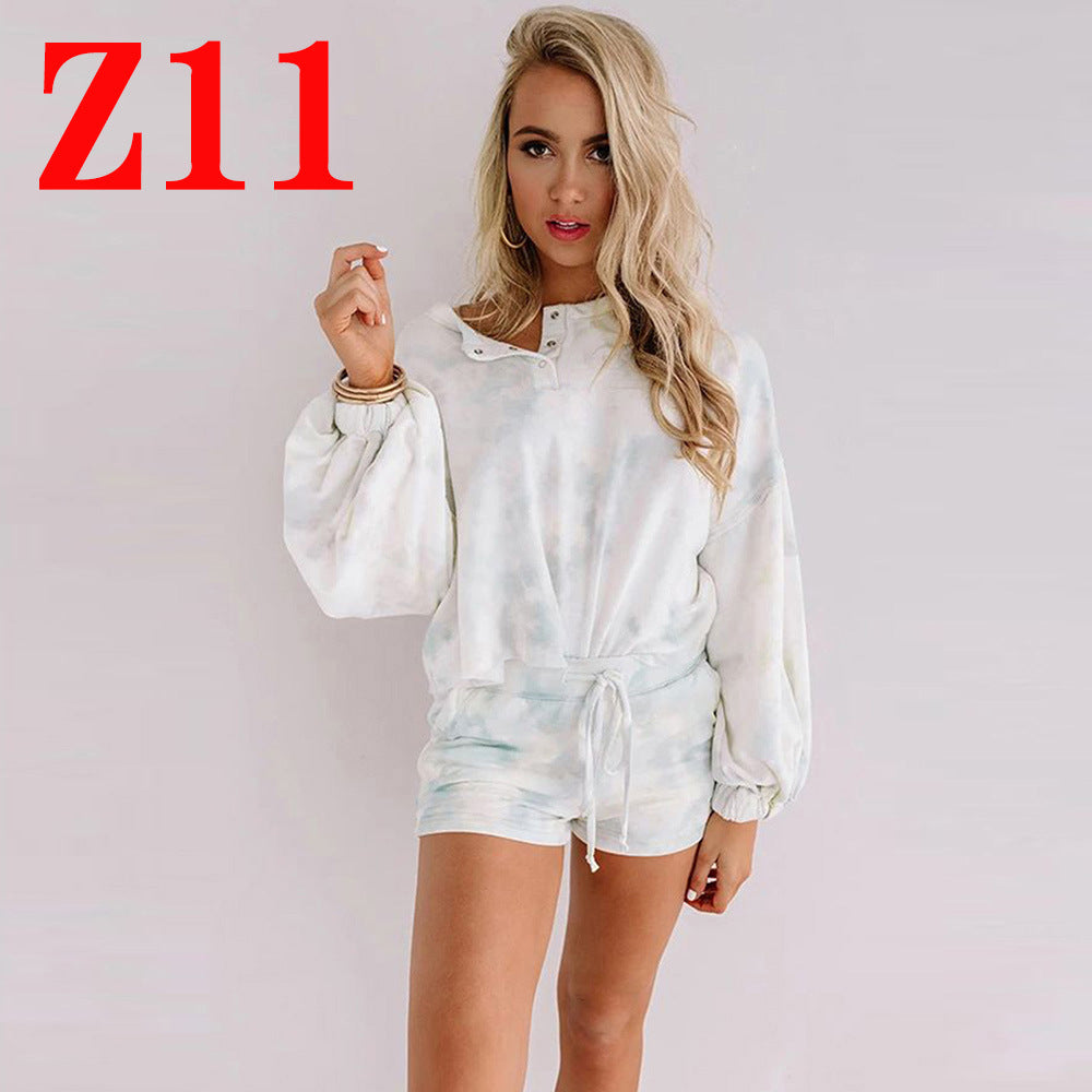 Women's Leisure Pullover Long-sleeved with Shorts Set