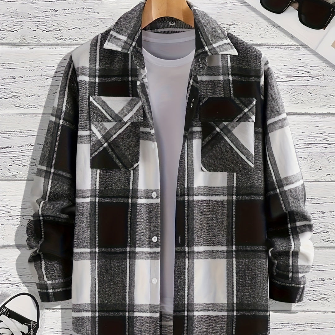 Men's Versatile Casual Plaid Shirt Coat