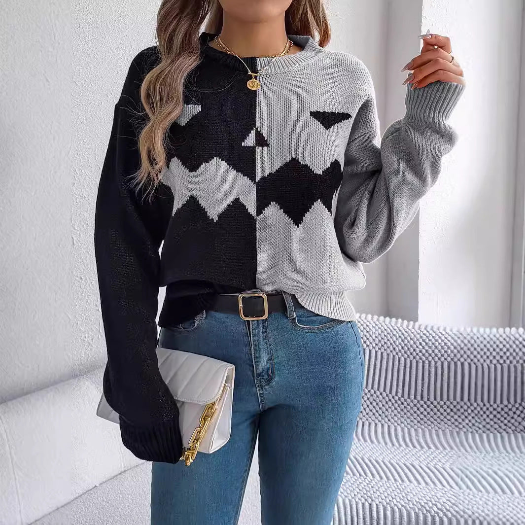 Women's Halloween Contrast-color Pullover Long Sleeve Knitted Top