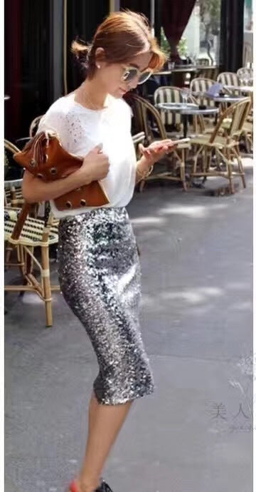 Women's All-matching Elastic Skirt Sequined Sexy Skirt - O/S