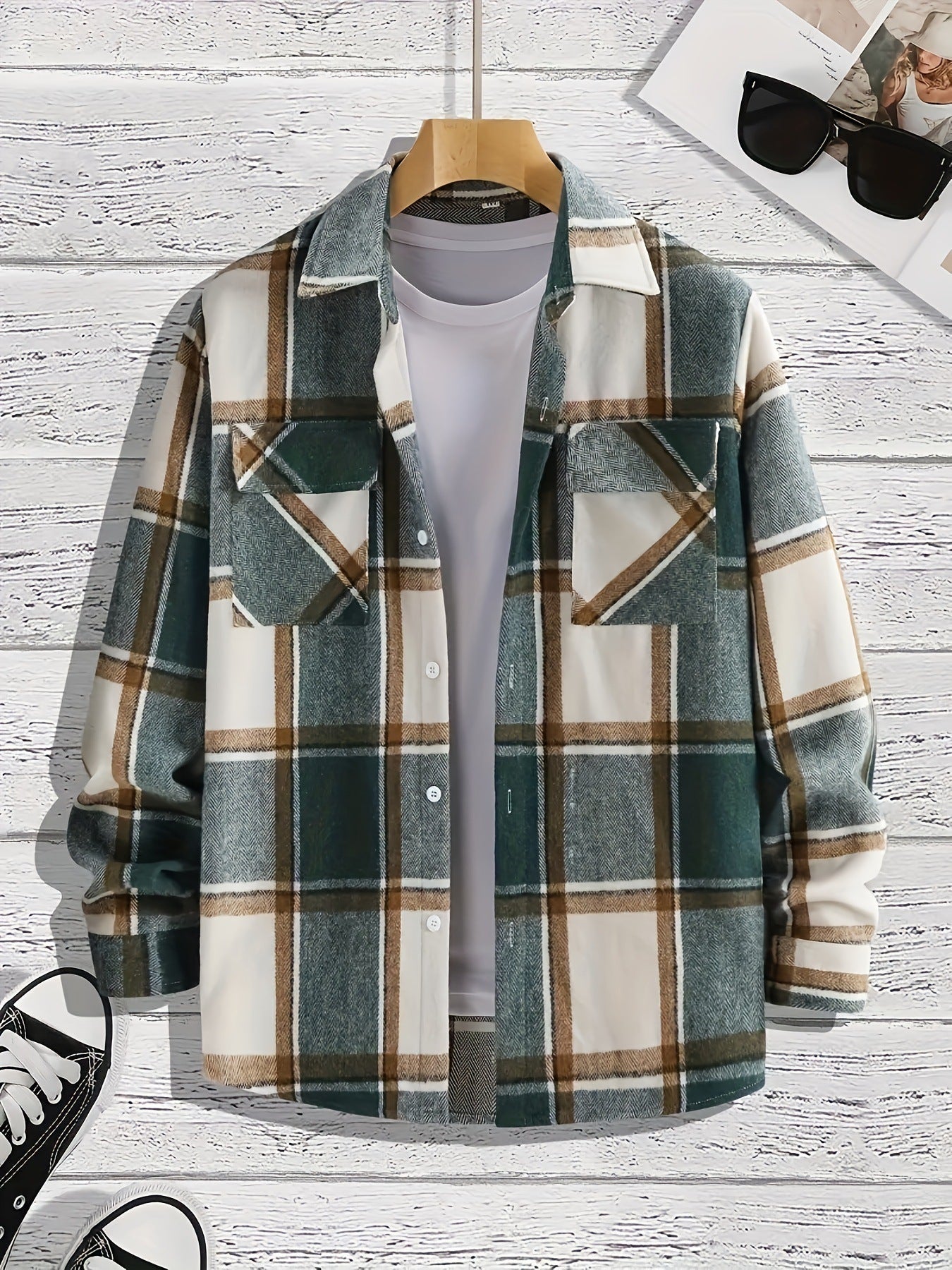 Men's Versatile Casual Plaid Shirt Coat