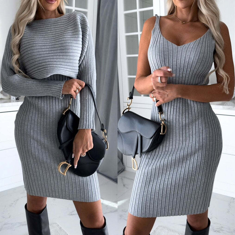 Women's 2pc Long sleeved Top & Tight Suspender Dress
