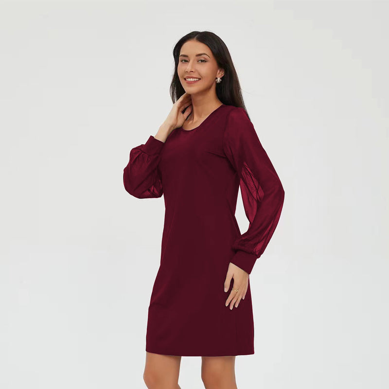 Women's Long-sleeve Lantern Sleeve Round Collar Dress
