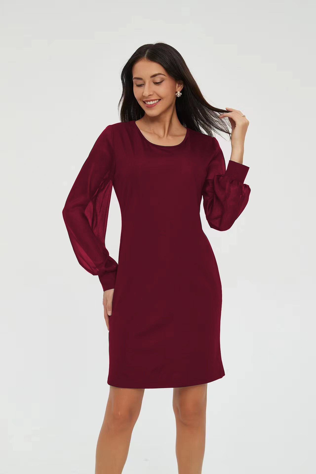 Women's Long-sleeve Lantern Sleeve Round Collar Dress