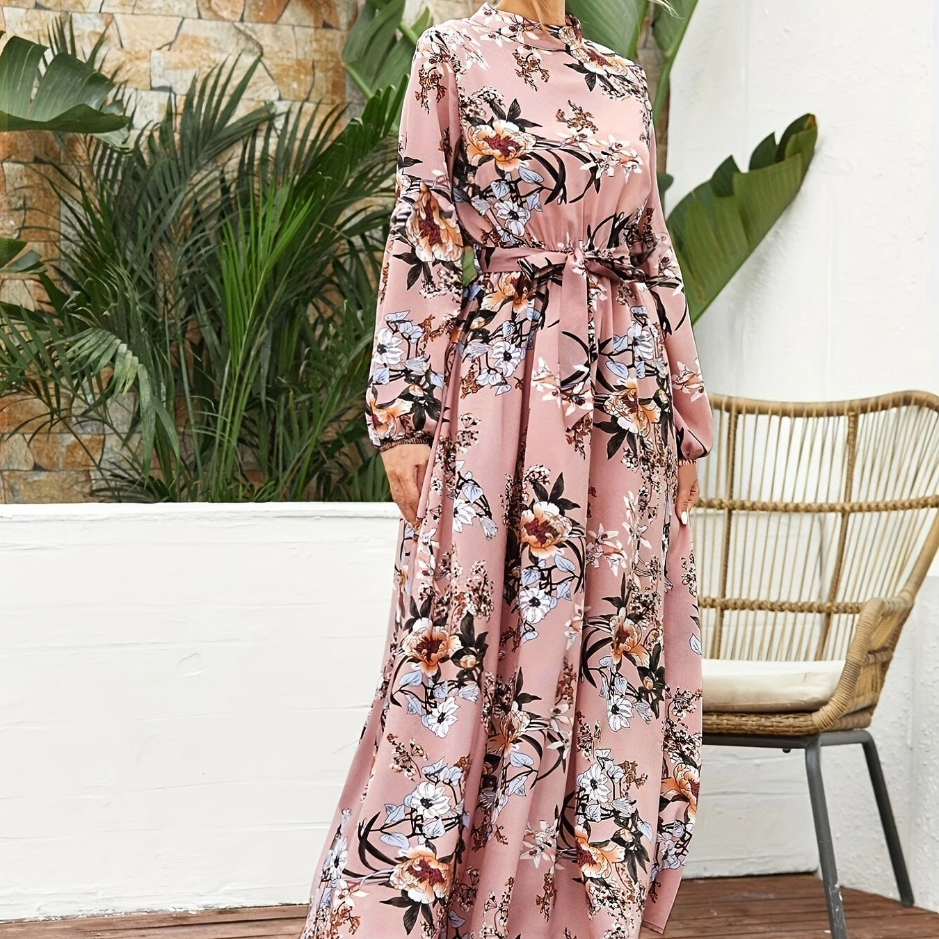 Women's Long Sleeve Round Neck Bohemian Dress