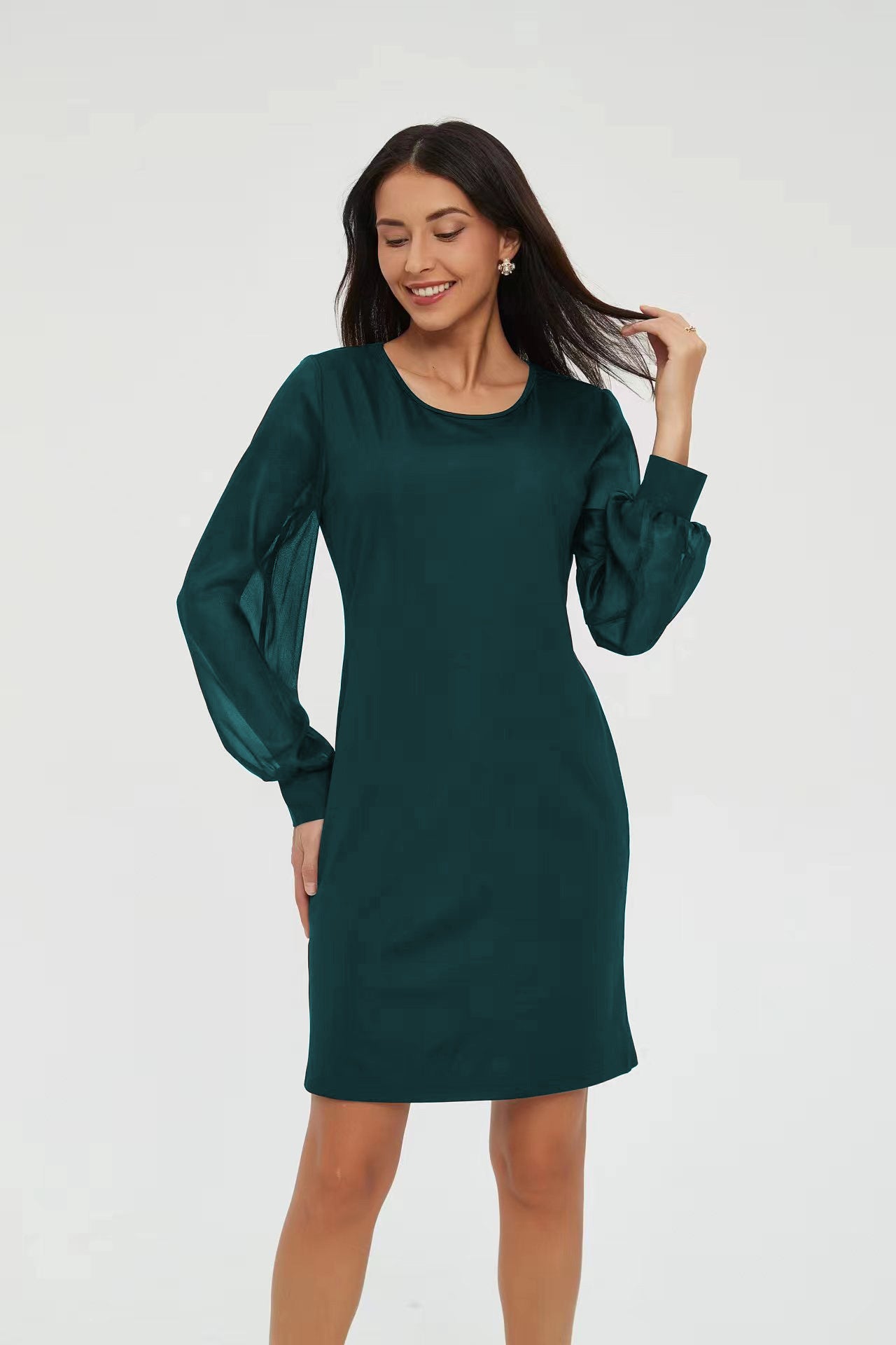 Women's Long-sleeve Lantern Sleeve Round Collar Dress