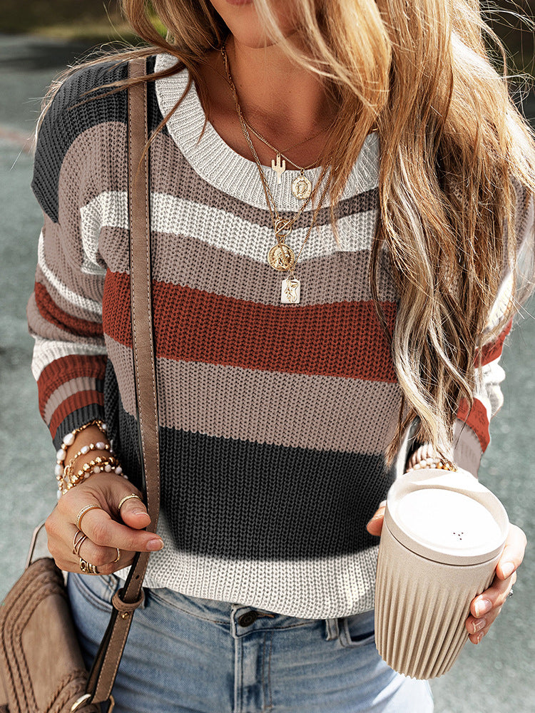 Women's Fashion Stitching Long-sleeved Sweater