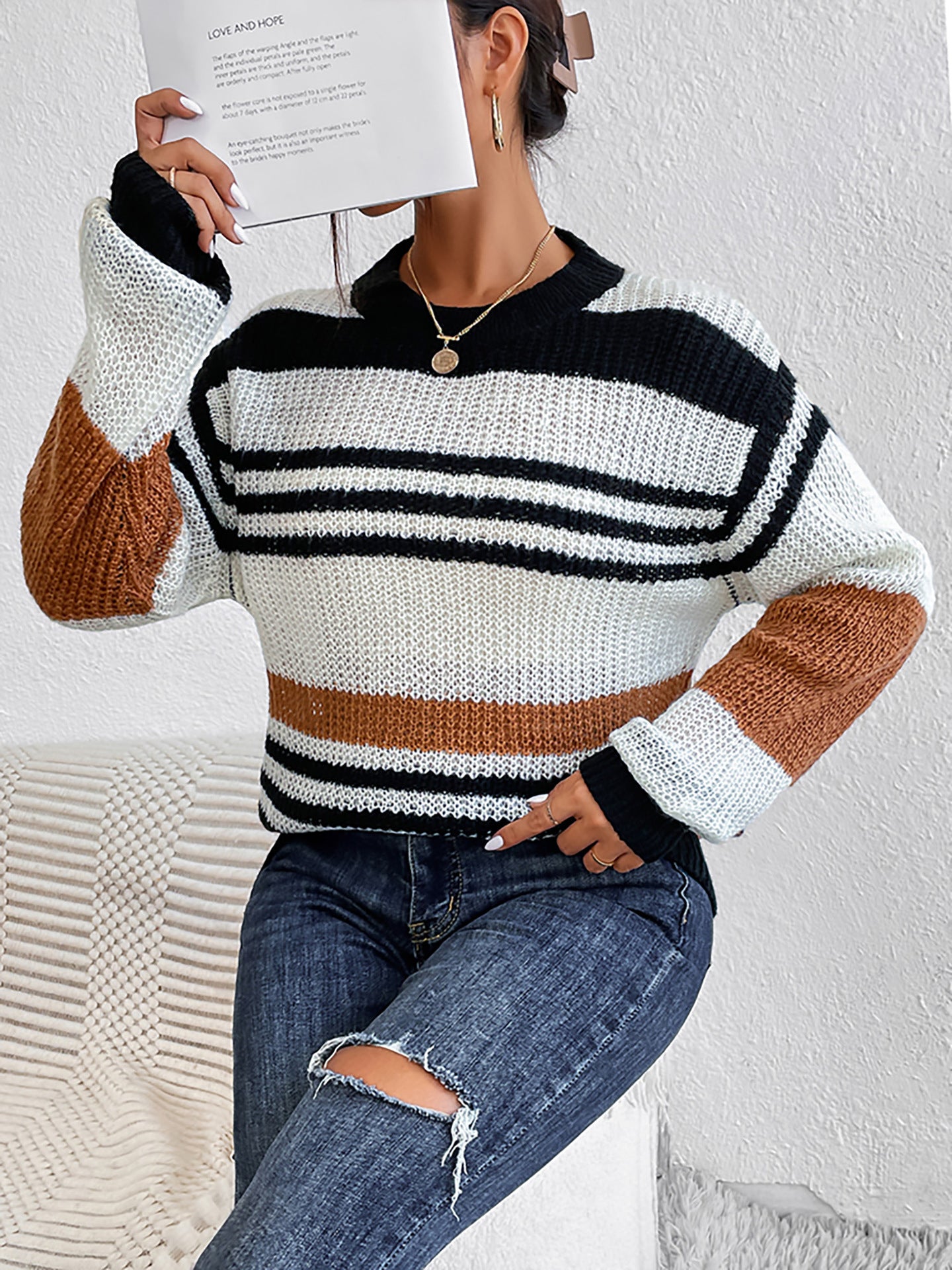 Women's Striped Pullover Mixed Color