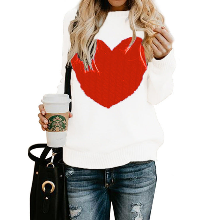 Women's Love Knitted Pullover Sweater - Perfect for Valentines Day!