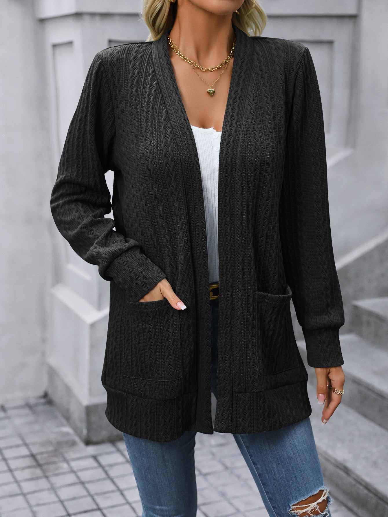 Women's Mid-length Cable-knit Sweater Cardigan