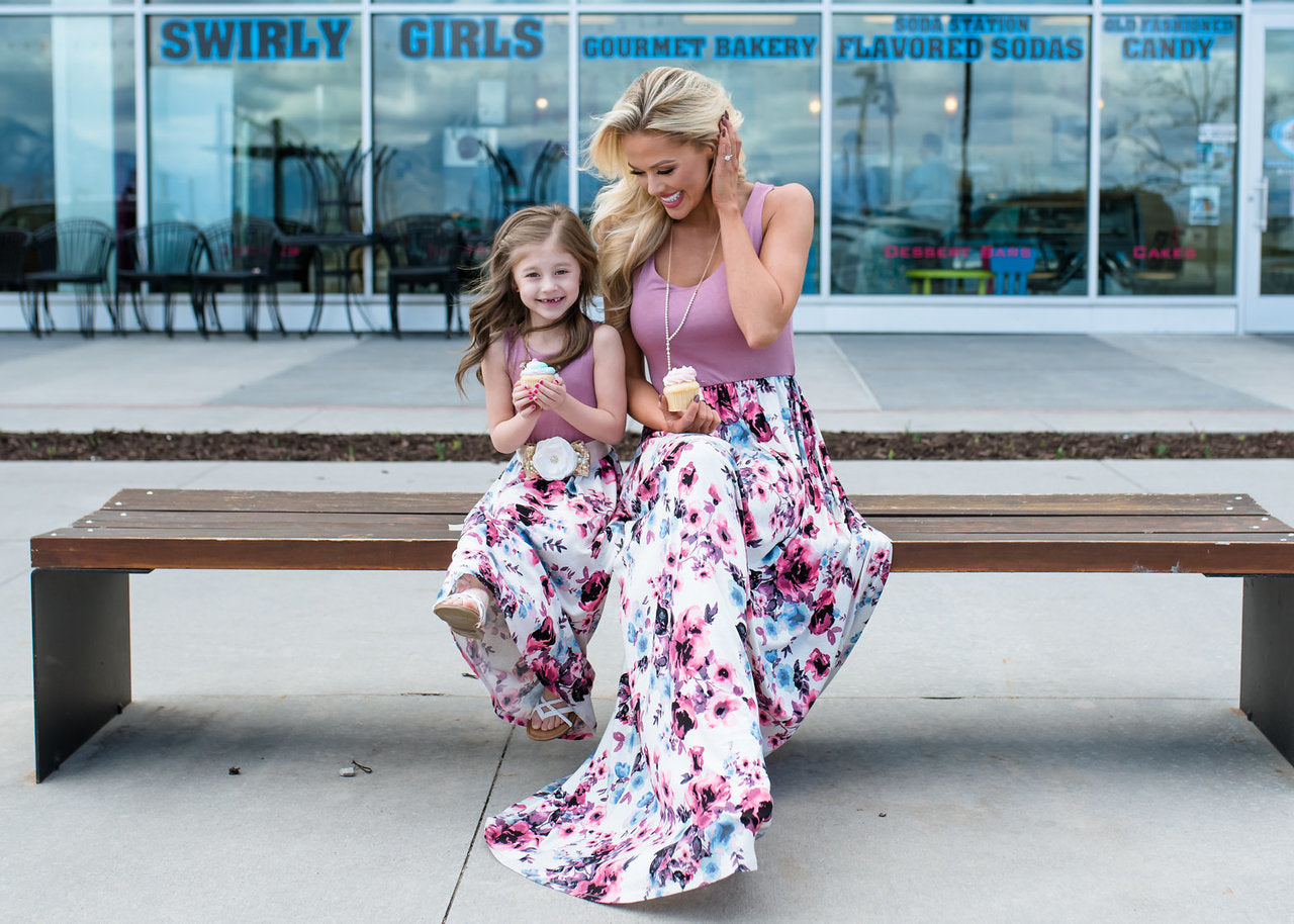 Mother and Daughter Flower Pattern dress long skirt