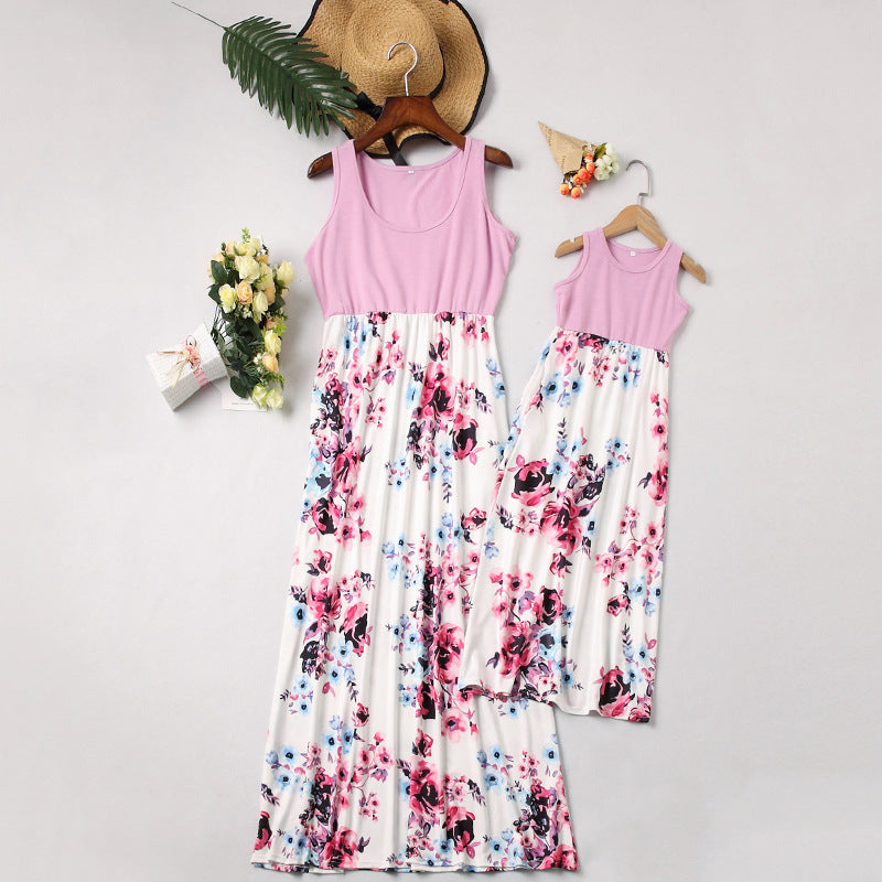 Mother and Daughter Flower Pattern dress long skirt