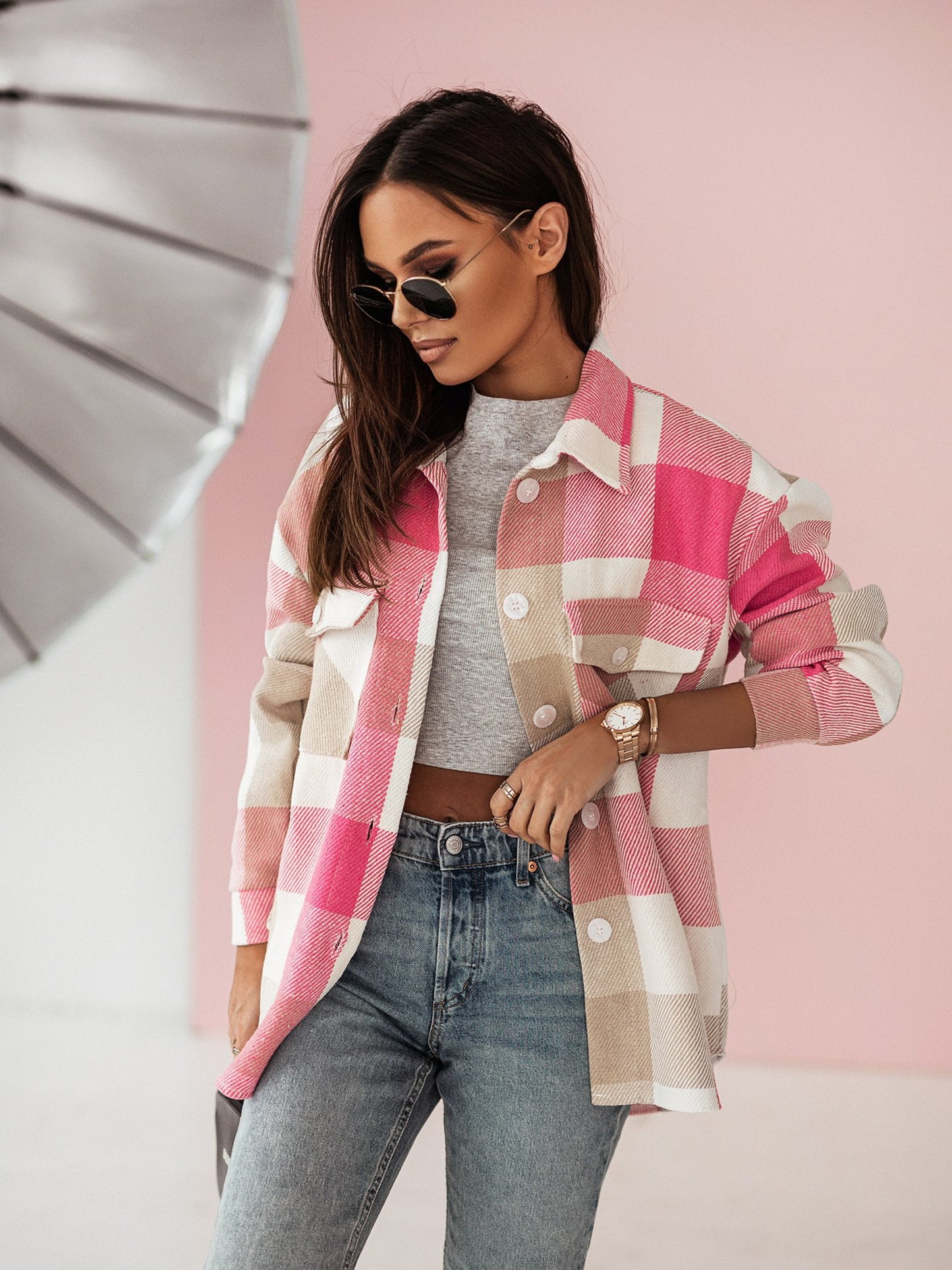 Women's Fashionable Color Plaid Shirt/ Overcoat