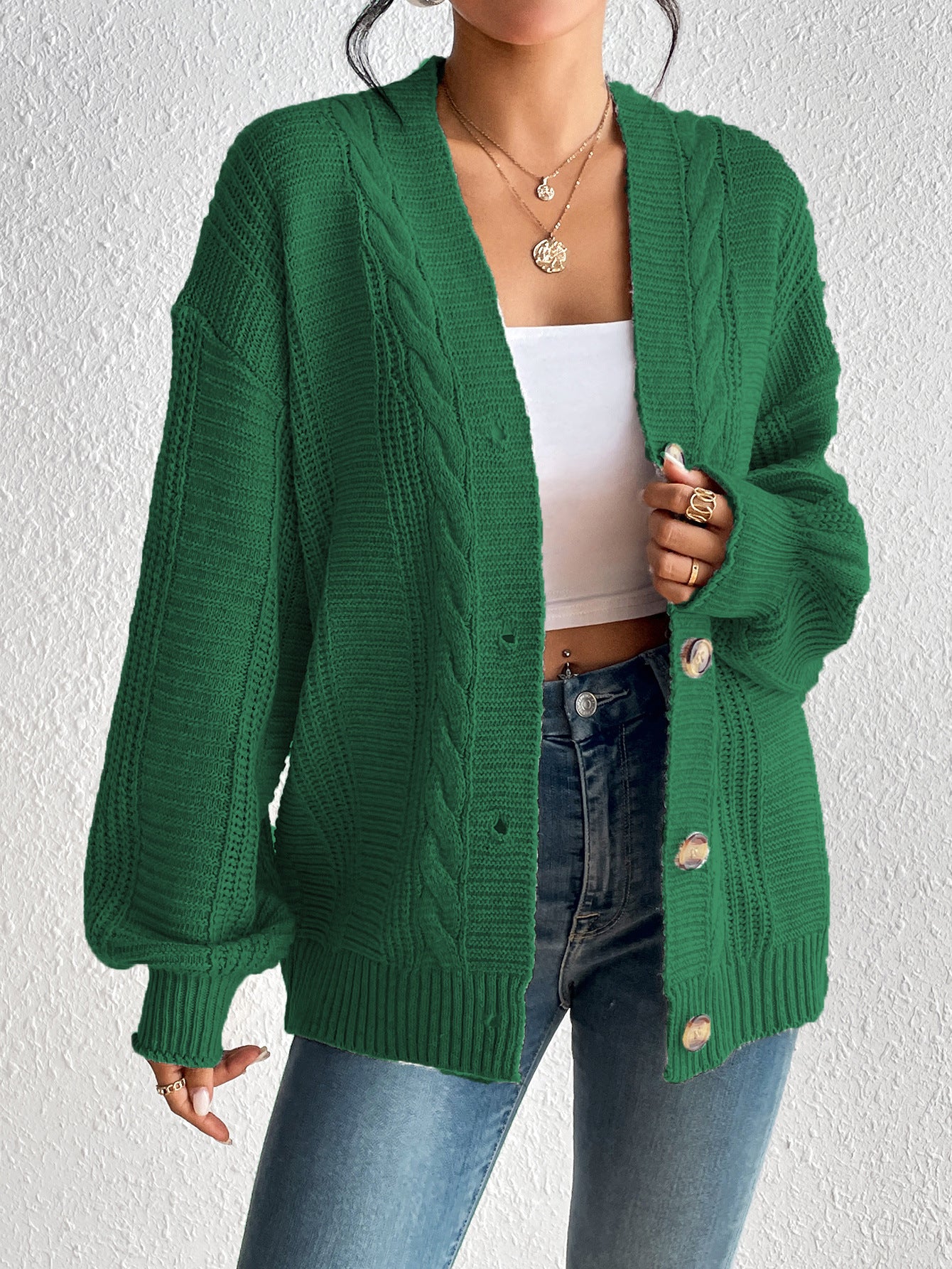 Women's Simple Hemp Pattern Button Women's Overcoat Cardigan