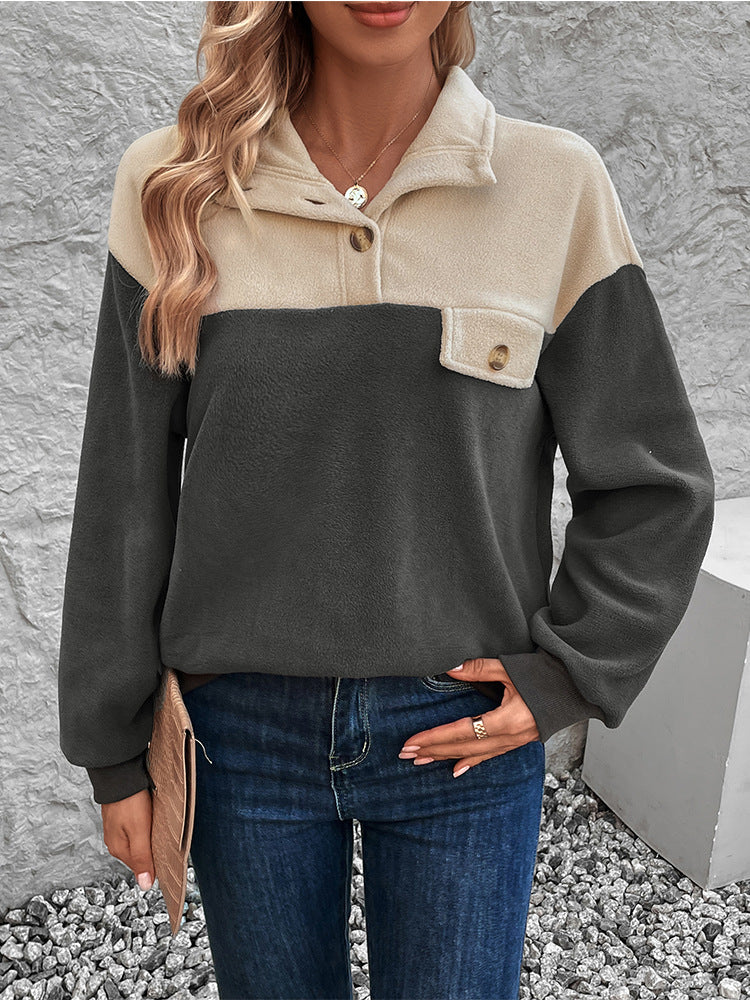 Women's Pullover Polar Fleece Contrast Color Sweatshirt