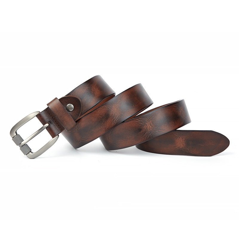 Men's Ladies Unique Vegetable Tanned Top Layer Cowhide Stitch Belt