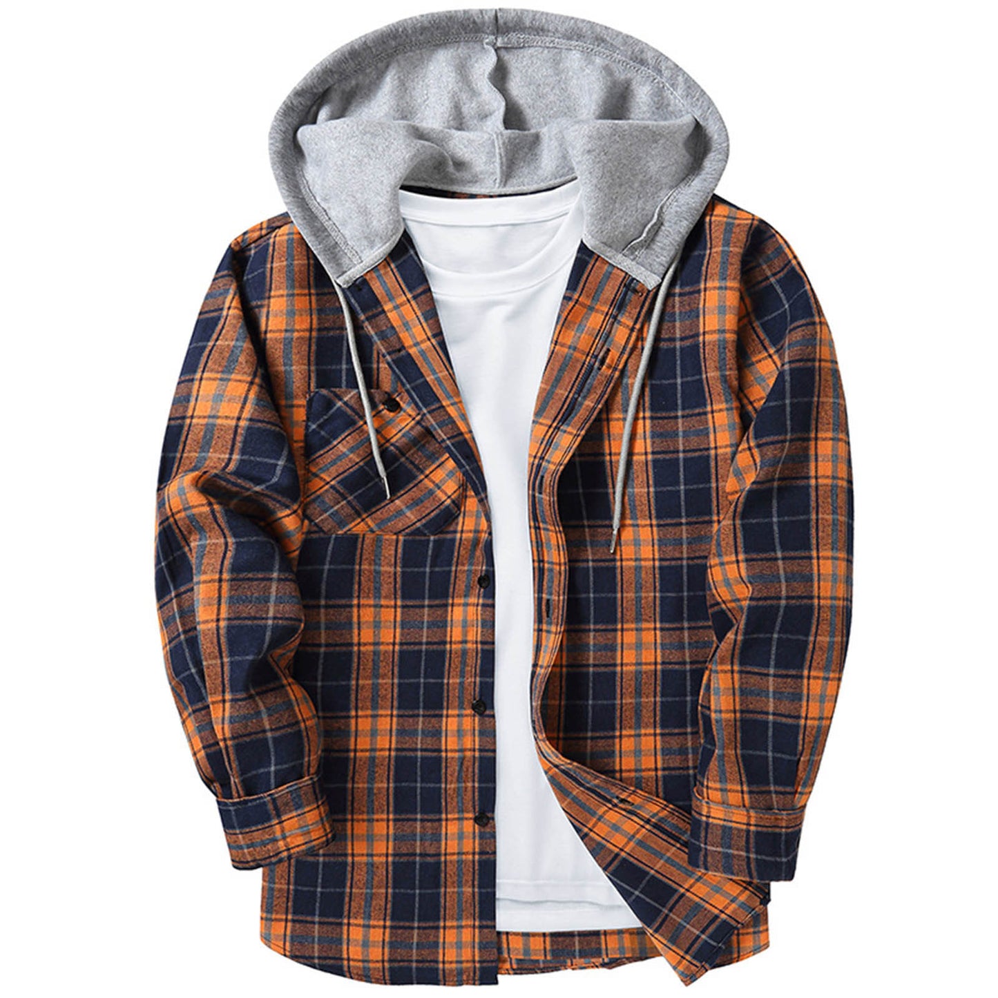 Men's Casual Hooded Plaid Long Sleeve Shirt - Various Plaid Colors