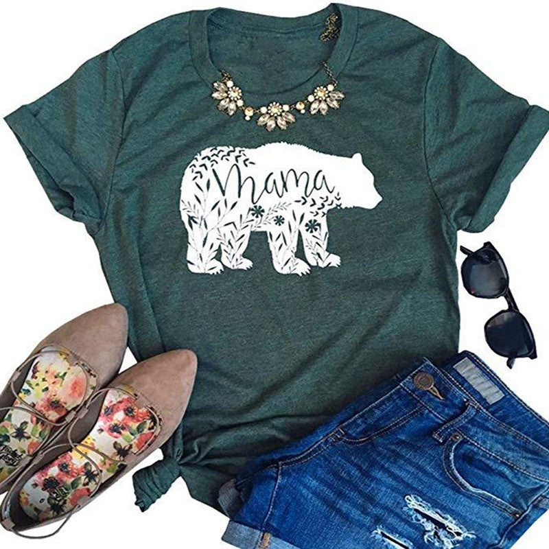 Women's MAMA Bear printed casual round neck short sleeve tee