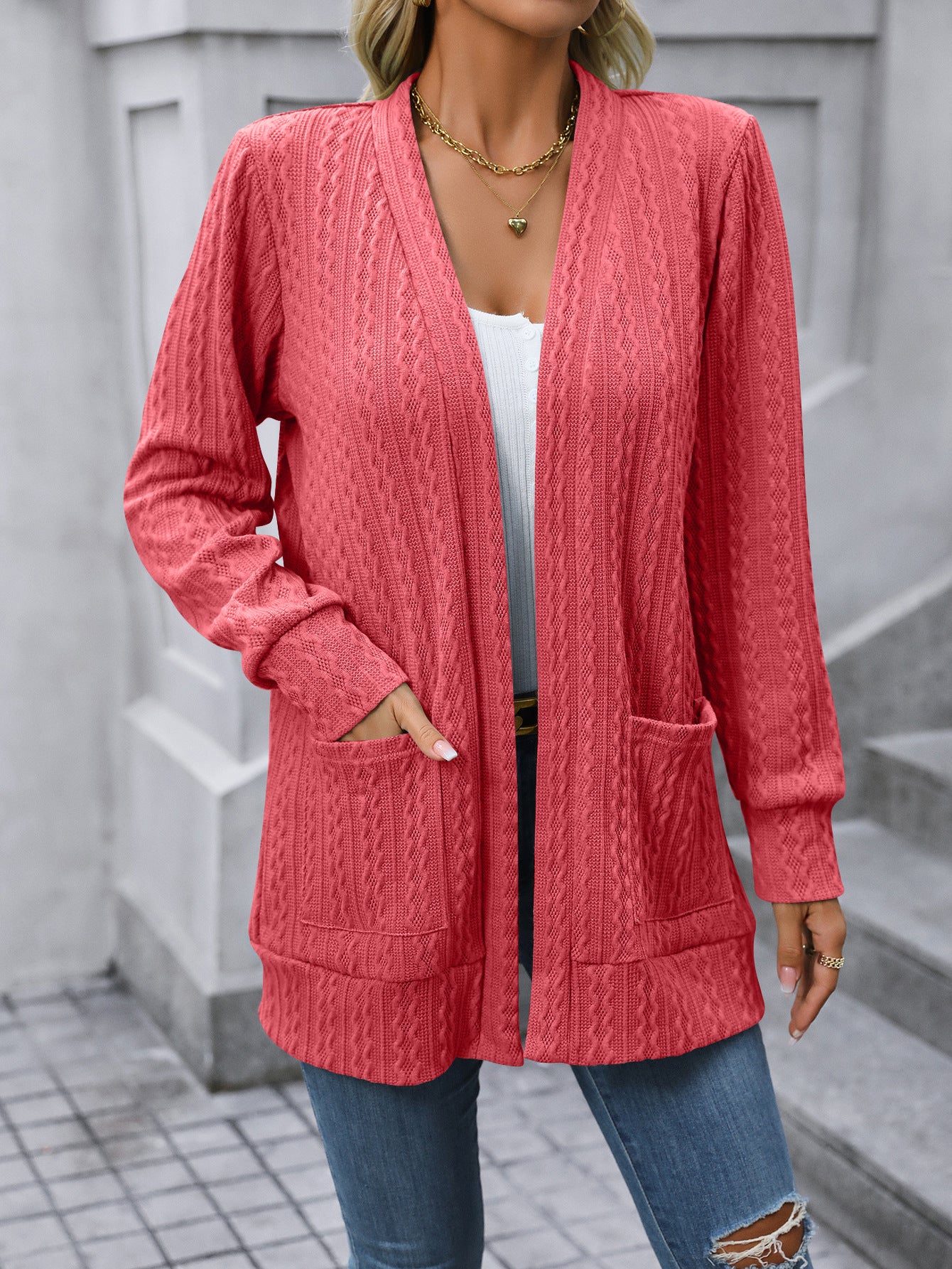 Women's Mid-length Cable-knit Sweater Cardigan